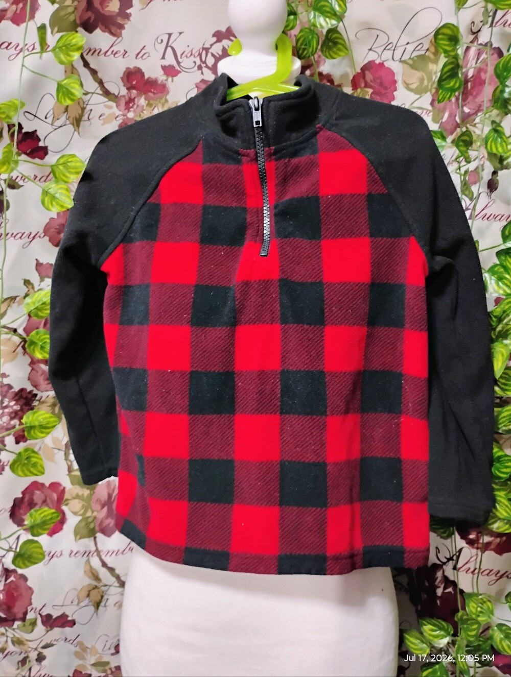 ❤️Kids Red & Black Buffalo Plaid Half-Zip Pullover